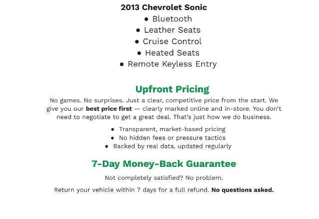 Used 2013 Chevrolet Sonic LTZ with VIN 1G1JE6SB2D4242867 for sale in Green Bay, WI